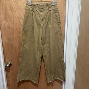 Uniqlo Tan high waisted wide leg cropped pants